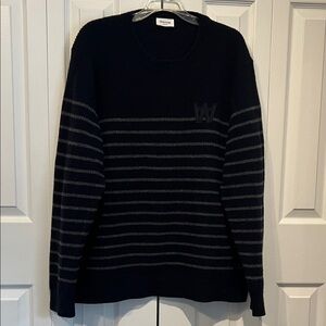 Wood Wood Navy/Grey Striped Pullover Wool Blend Sweater Size XL